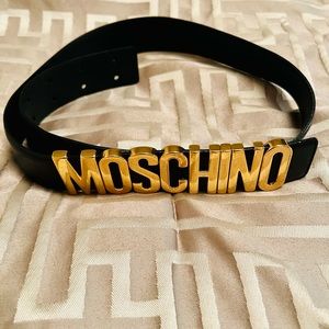 Moschino Logo Buckle Leather Belt